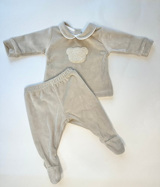 Coccode Taupe Velour Bear Motif 2-Piece Babygrow