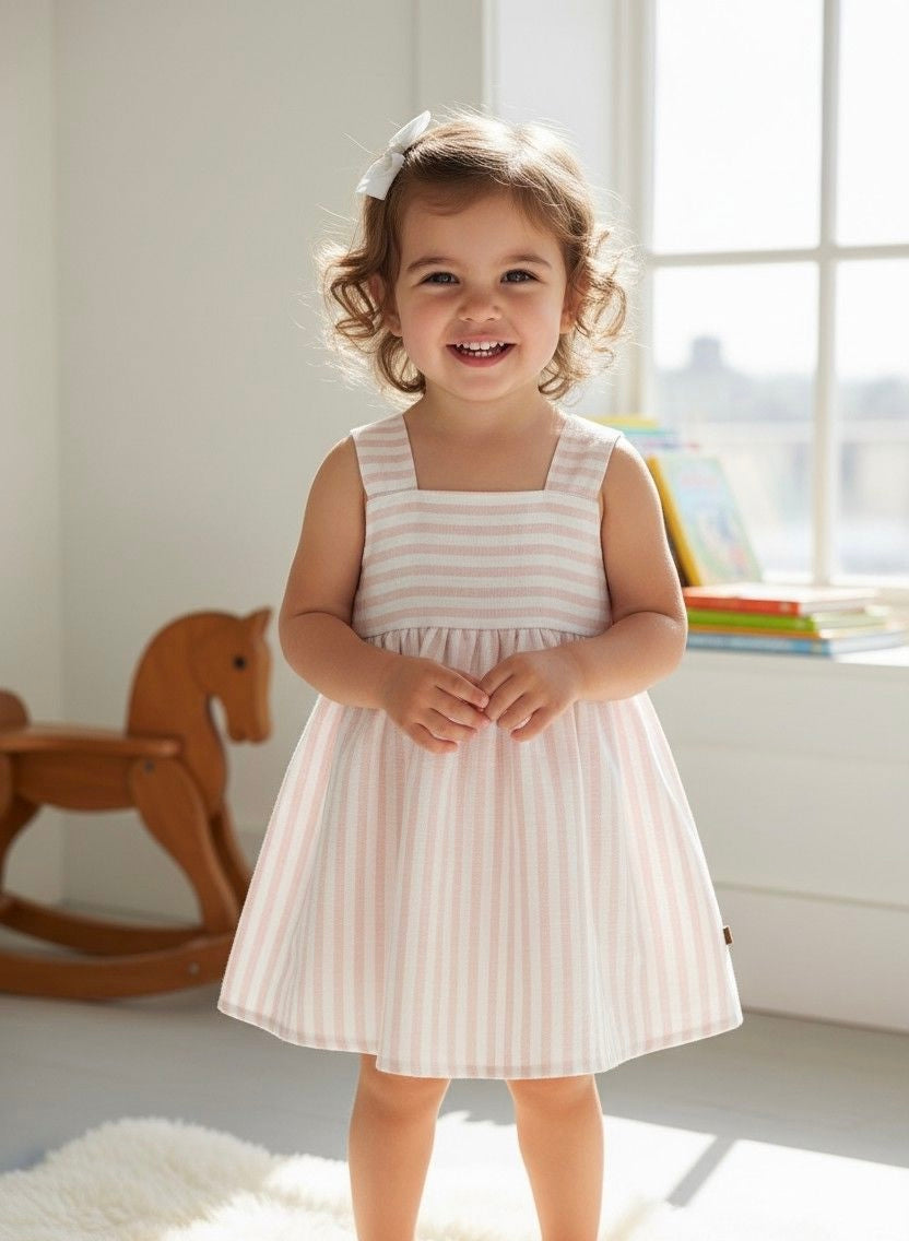 Calamaro Girls Pink Striped Dress