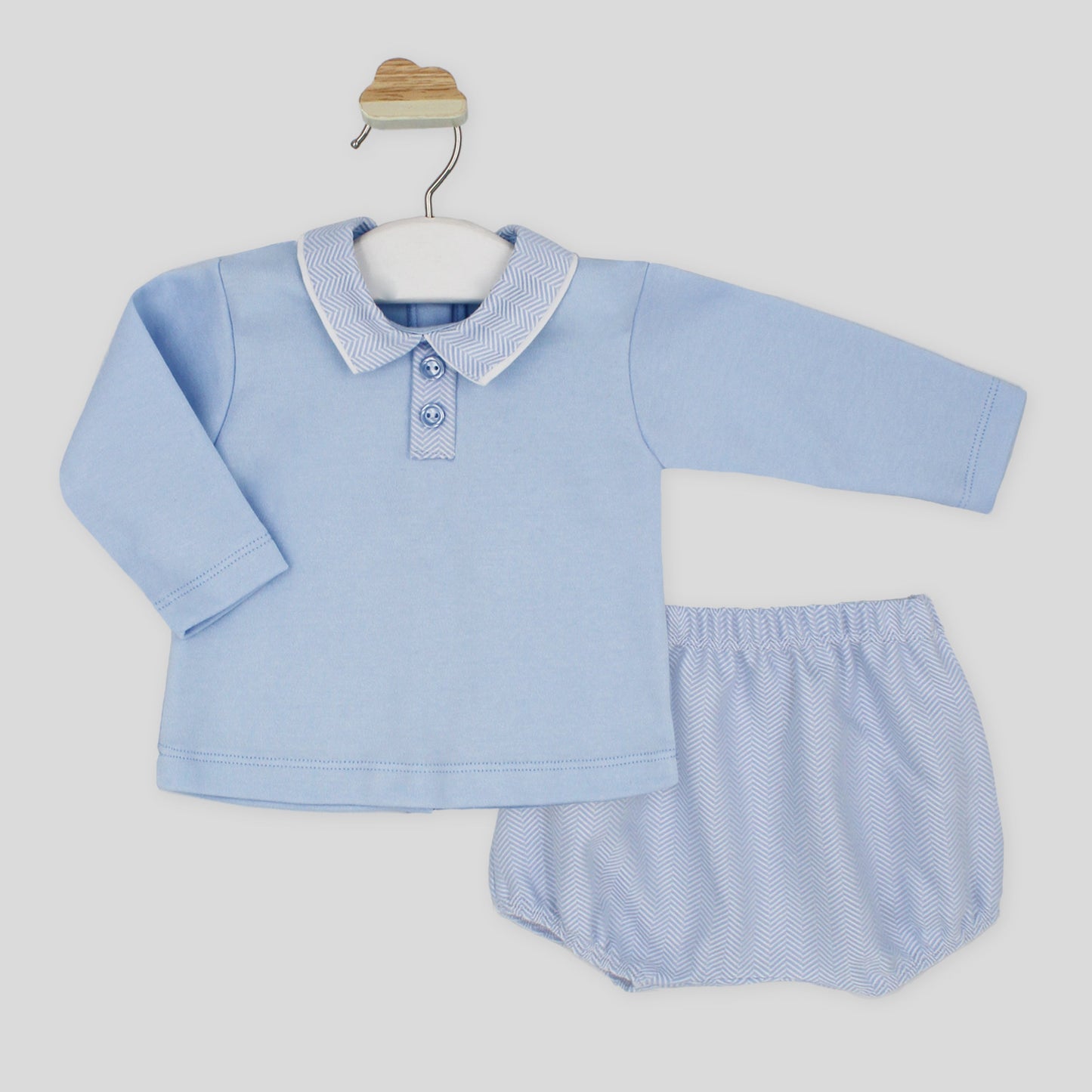 Rapife baby Blue Herringbone Collared Jam Pant Set