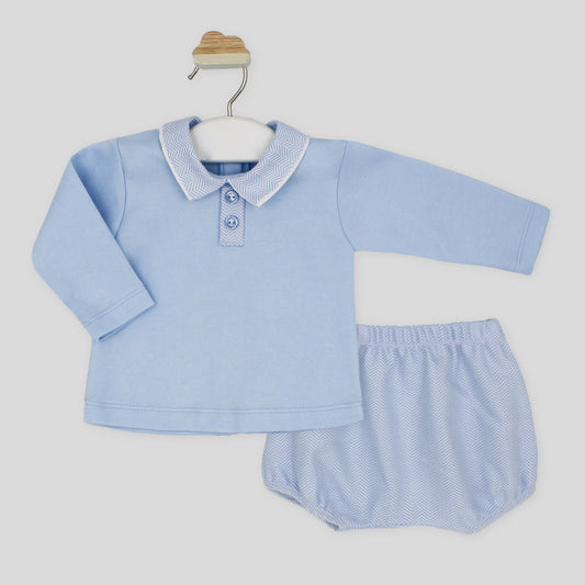 Rapife baby Blue Herringbone Collared Jam Pant Set