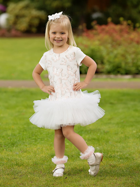 Daga Ivory Tulle & Peach & Silver Butterfly Motif Dress