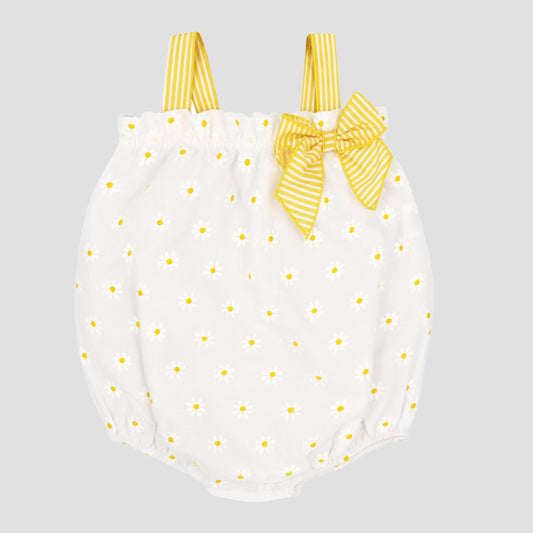 Rapife White & Yellow Daisy Embroidered Girls Romper