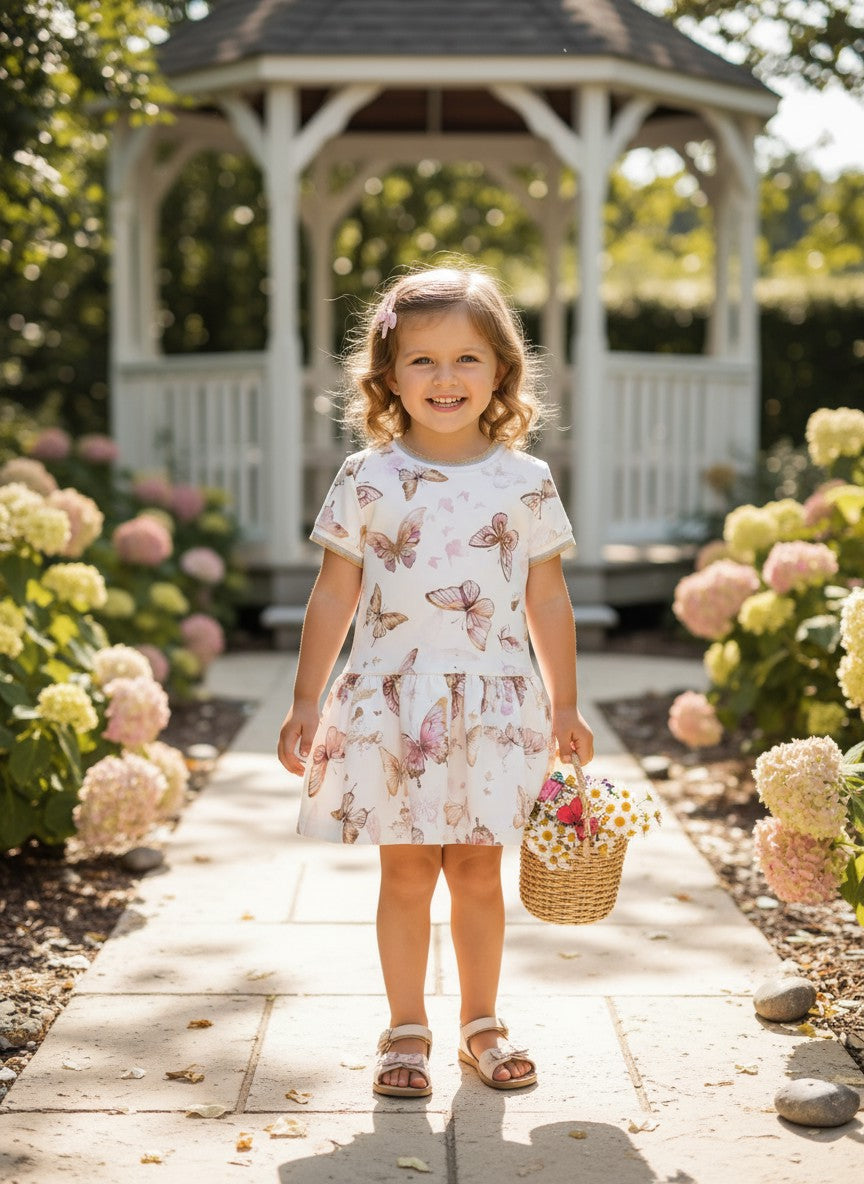 Daga Ivory Butterfly Print Drop Waist Dress