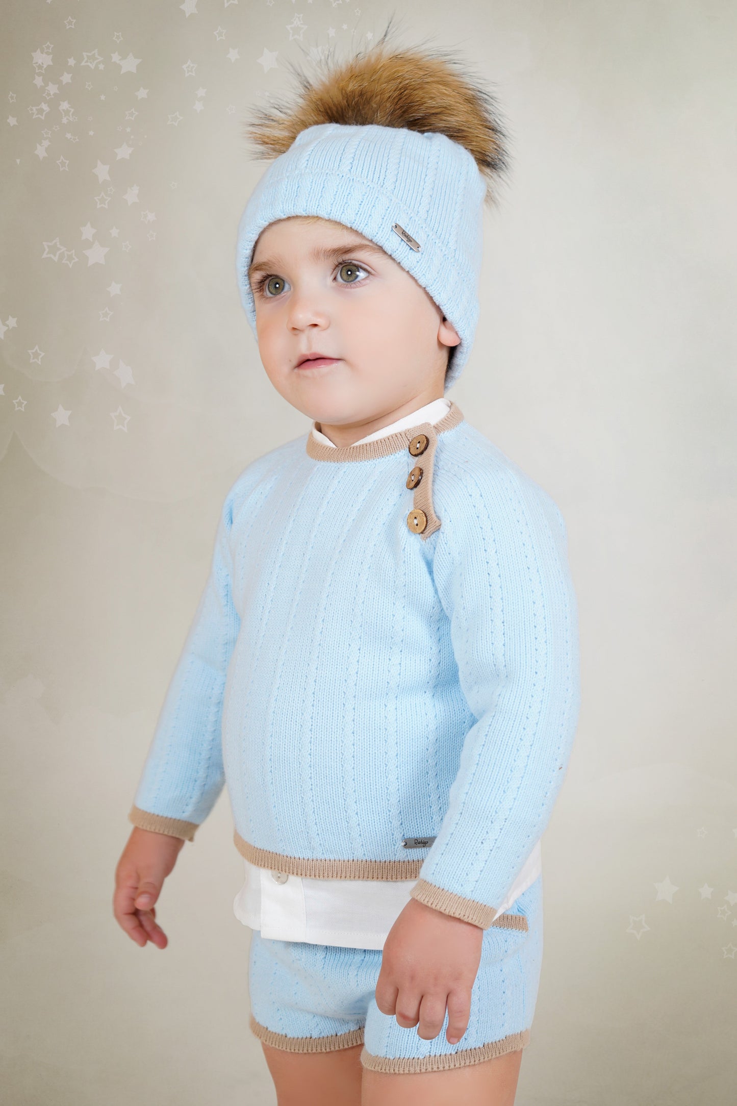 Blue & Camel Sweater & Shorts Set