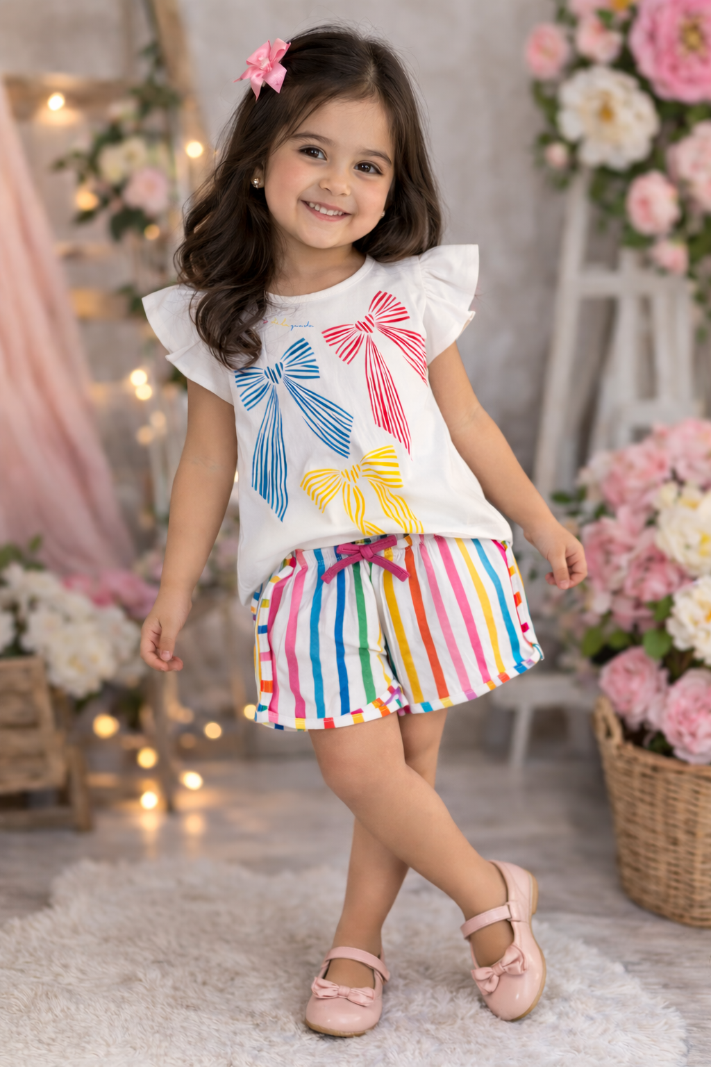 Agatha Ruiz de la Prada White Bow Print Shorts Set