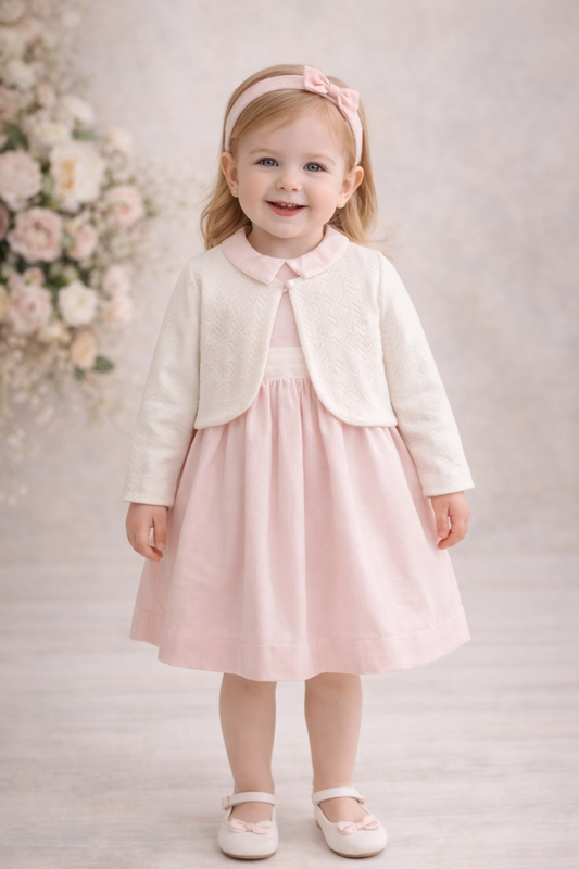 Tongs Baby Girls Dress, Cardigan & Headband Set