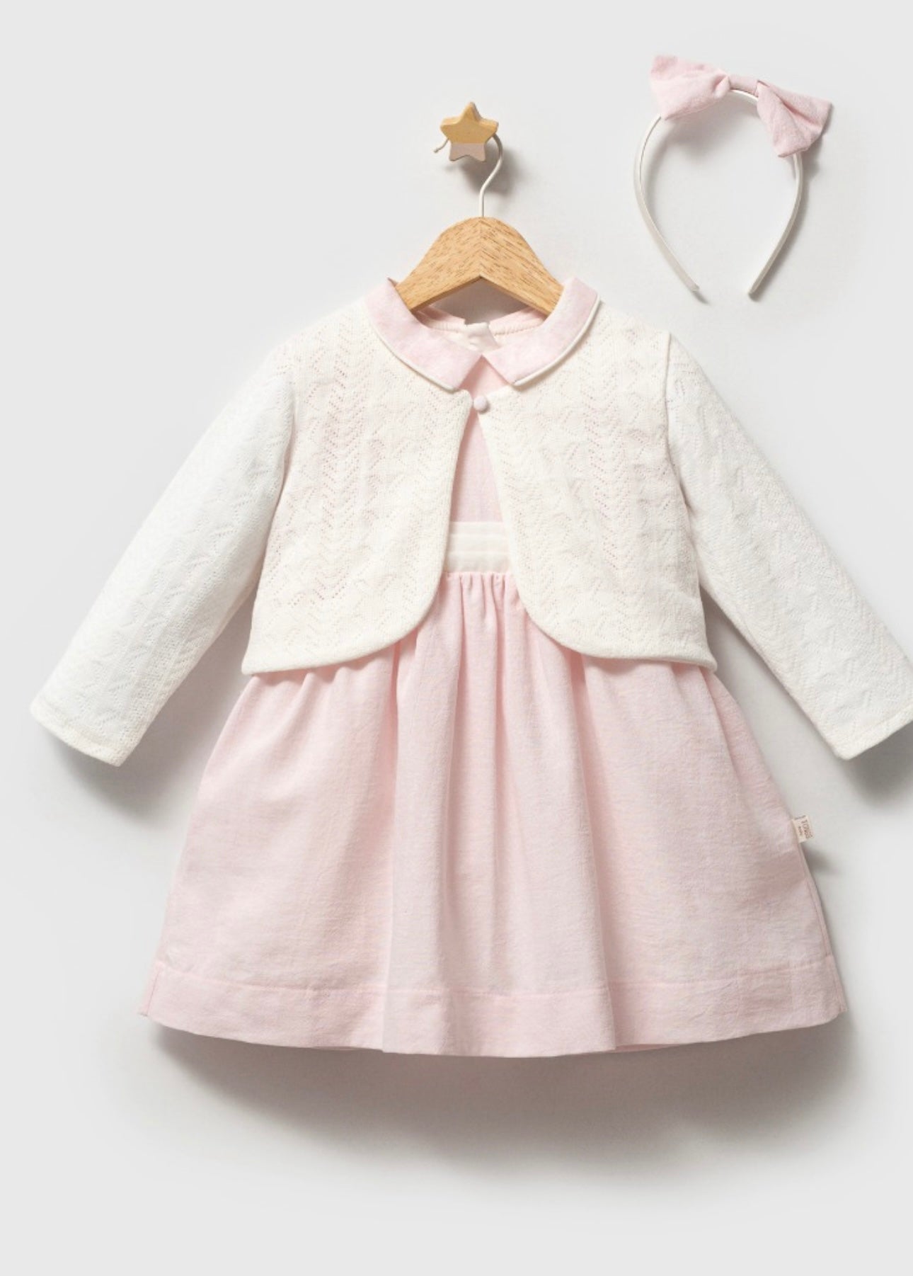 Tongs Baby Girls Dress, Cardigan & Headband Set