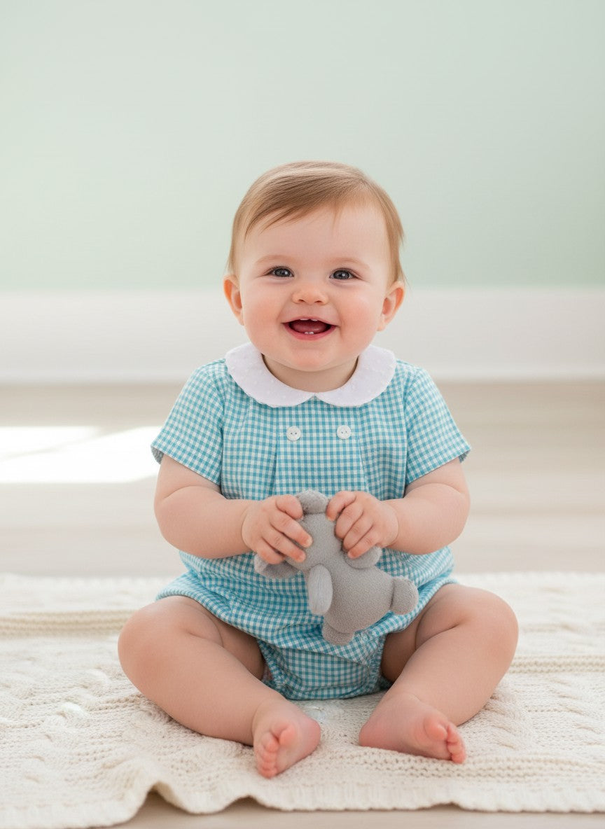 Rapife Baby Boy Turquoise Check Romper