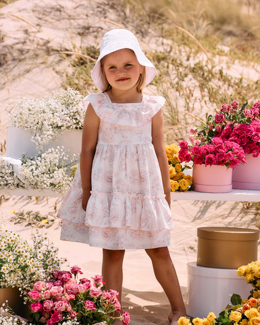 Patachou White & Pink Cotton Floral Dress