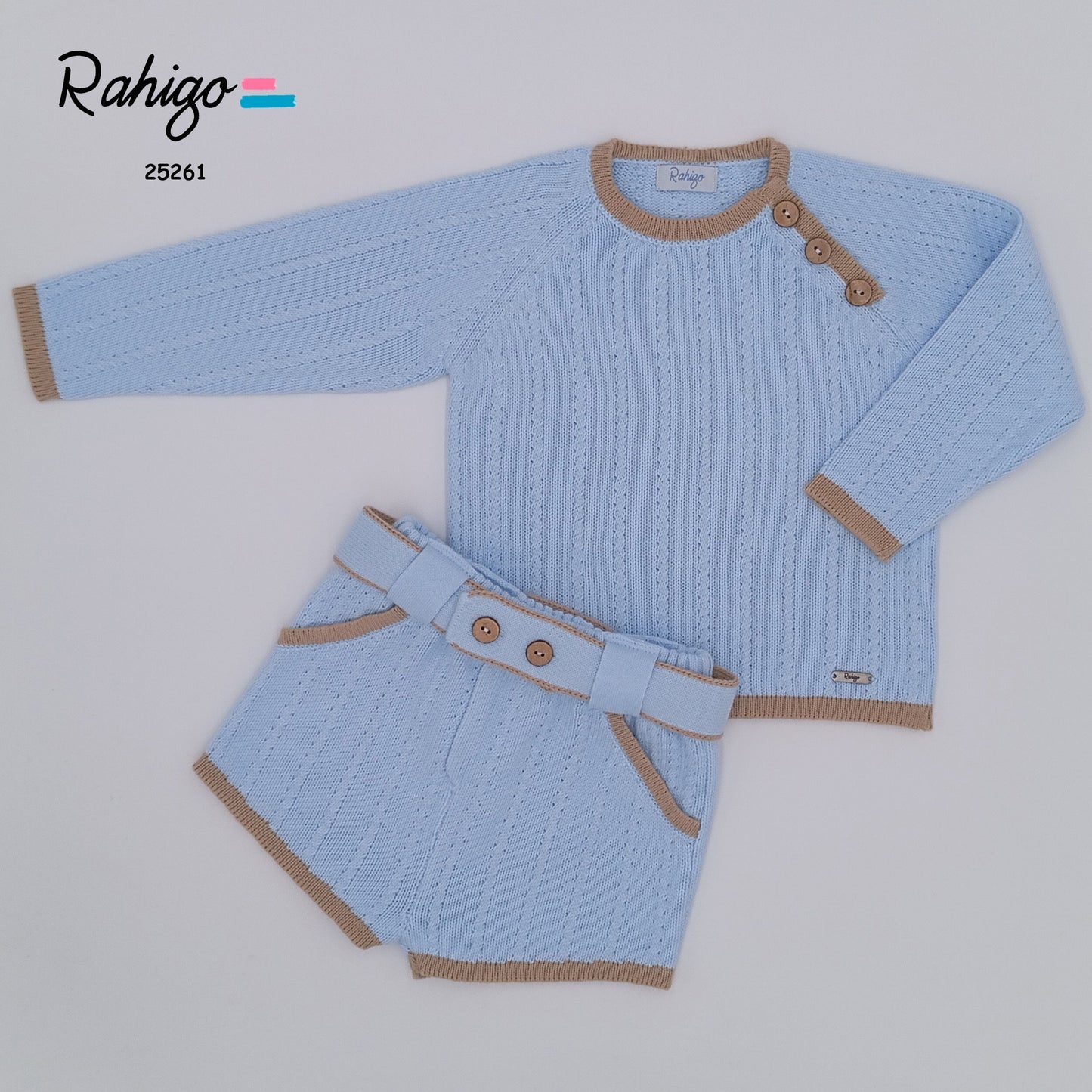 Blue & Camel Sweater & Shorts Set