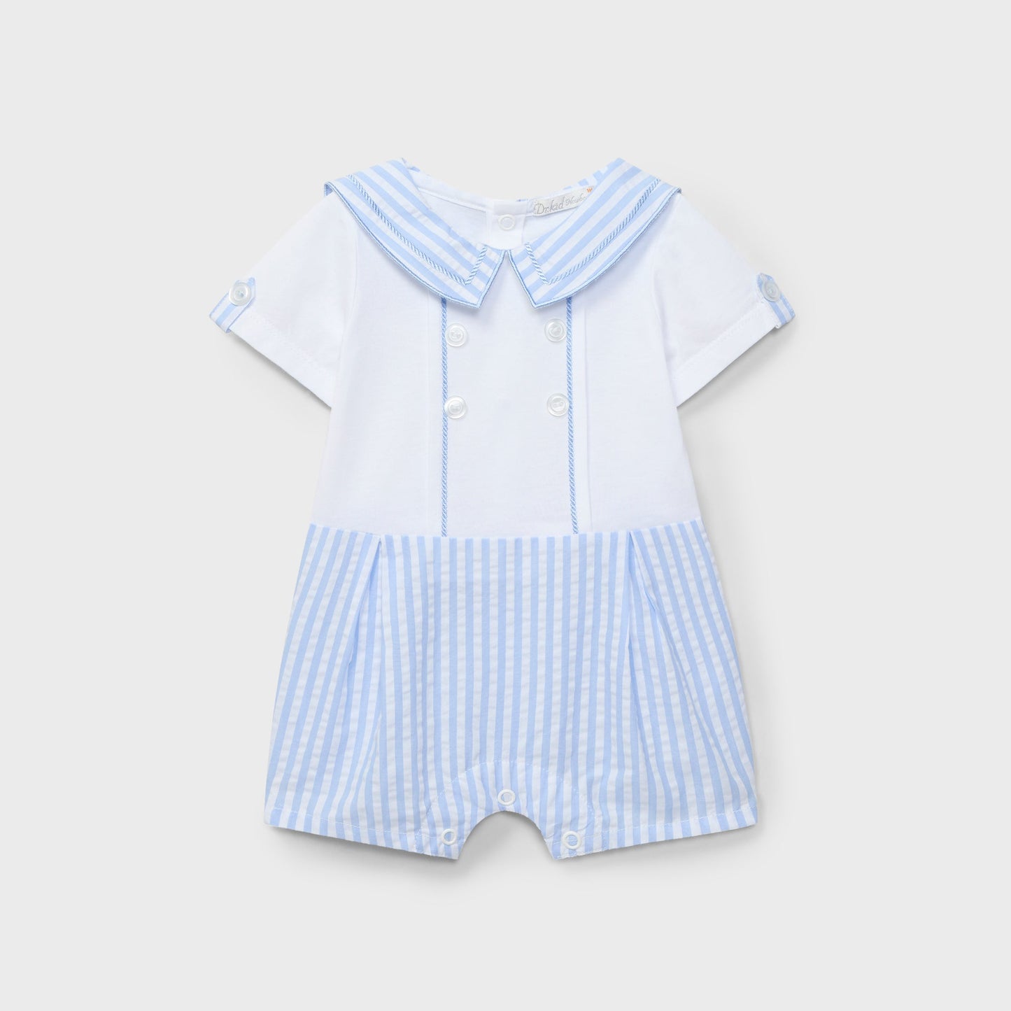 Dr. Kid White & Sky Blue Striped Romper
