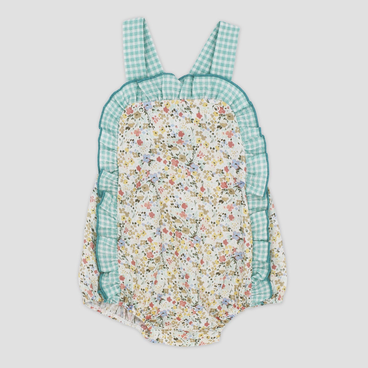 Rapife Ditsy Print & Green Ginham Romper