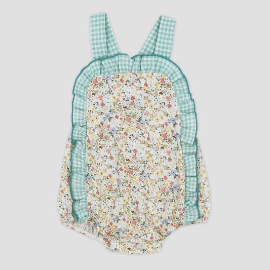 Rapife Ditsy Print & Green Ginham Romper