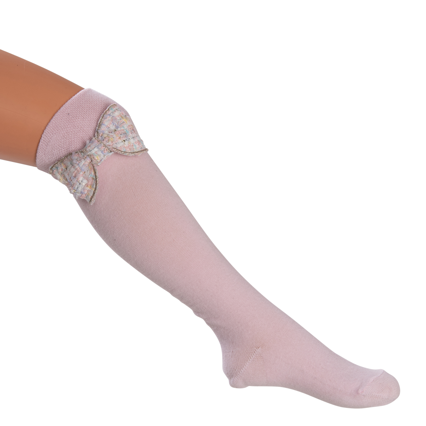 AW23 Daga Pink Cotton Socks with Pink Tweed Boucle Bows