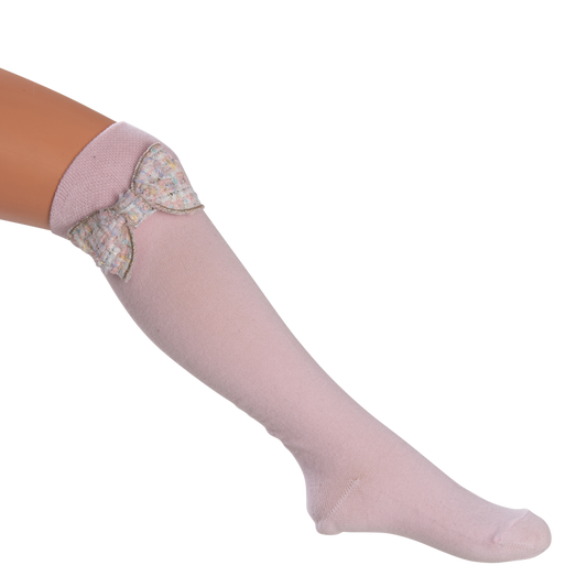 AW23 Daga Pink Cotton Socks with Pink Tweed Boucle Bows