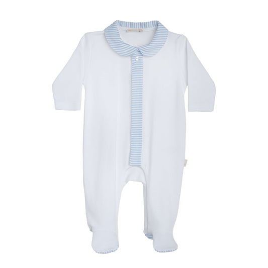 Baby Gi White & Blue Candy Stripe Babygrow