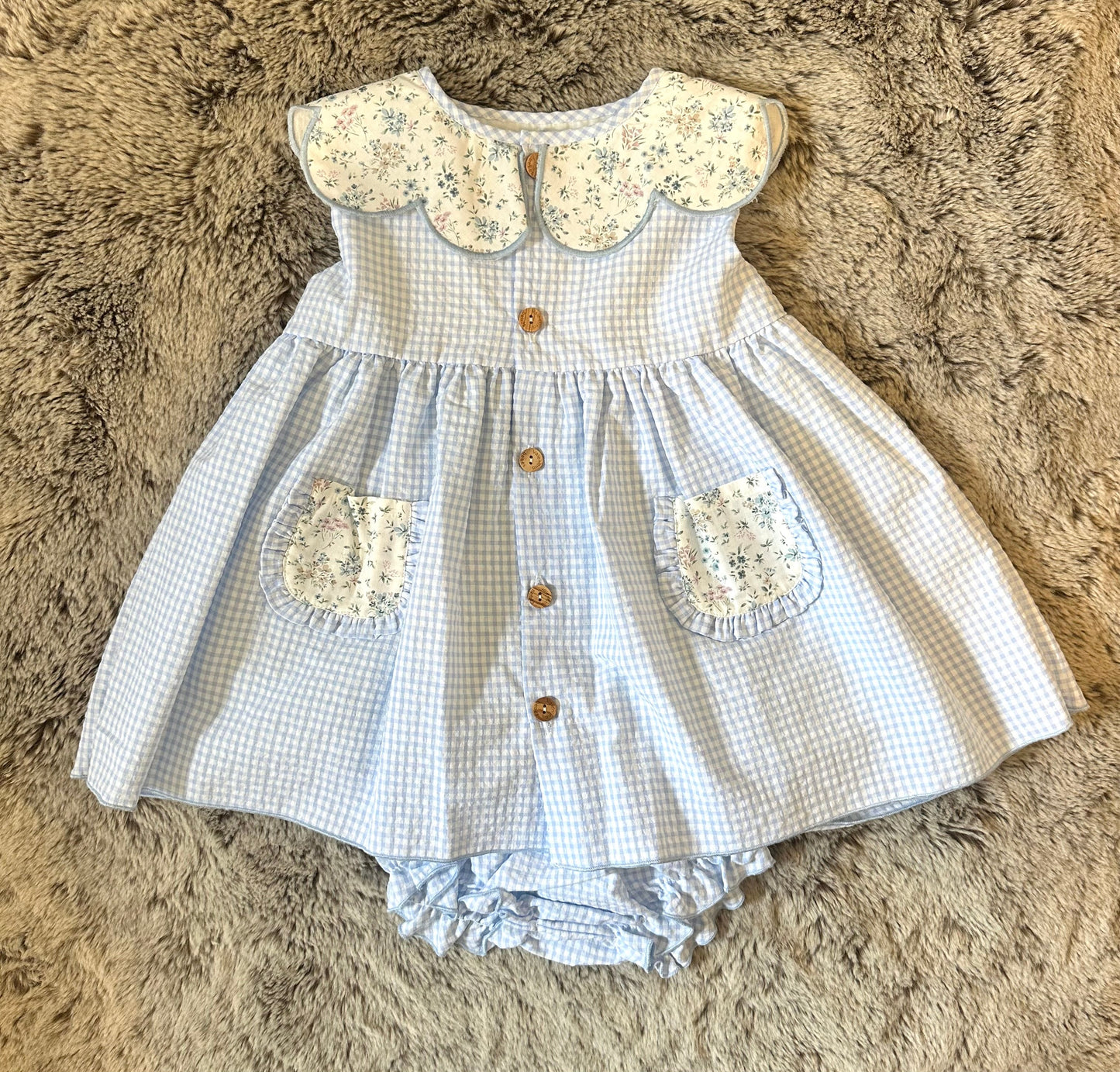 Valentina Bebe Baby Blue Gingham & Ditsy Print Dress
