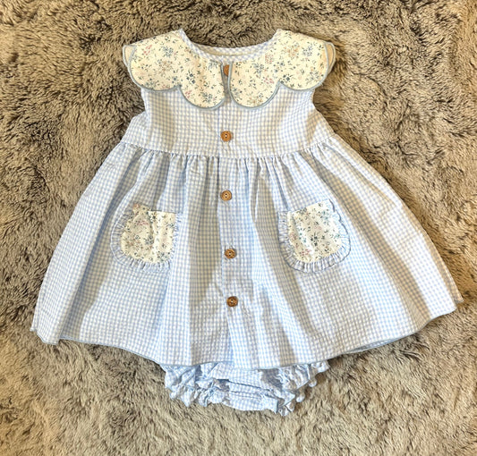 Valentina Bebe Baby Blue Gingham & Ditsy Print Dress