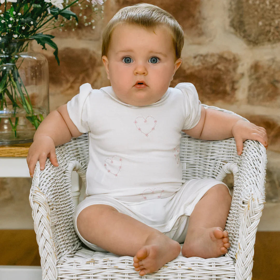 Emile et Rose ‘Jody’ White Girls Heart Embroidery Romper