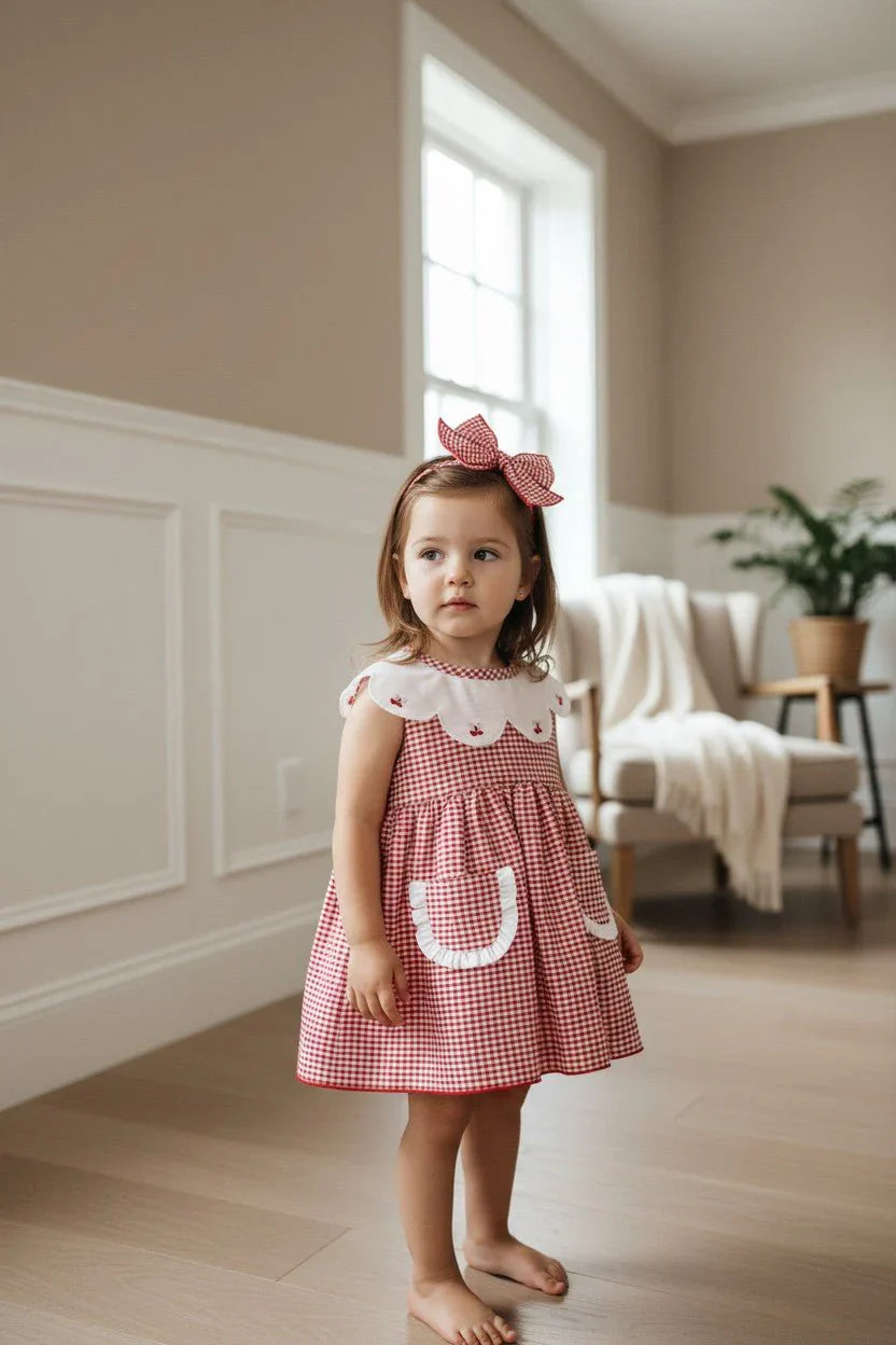 Valentina Bebe Red & White Gingham Dress & Pants Set