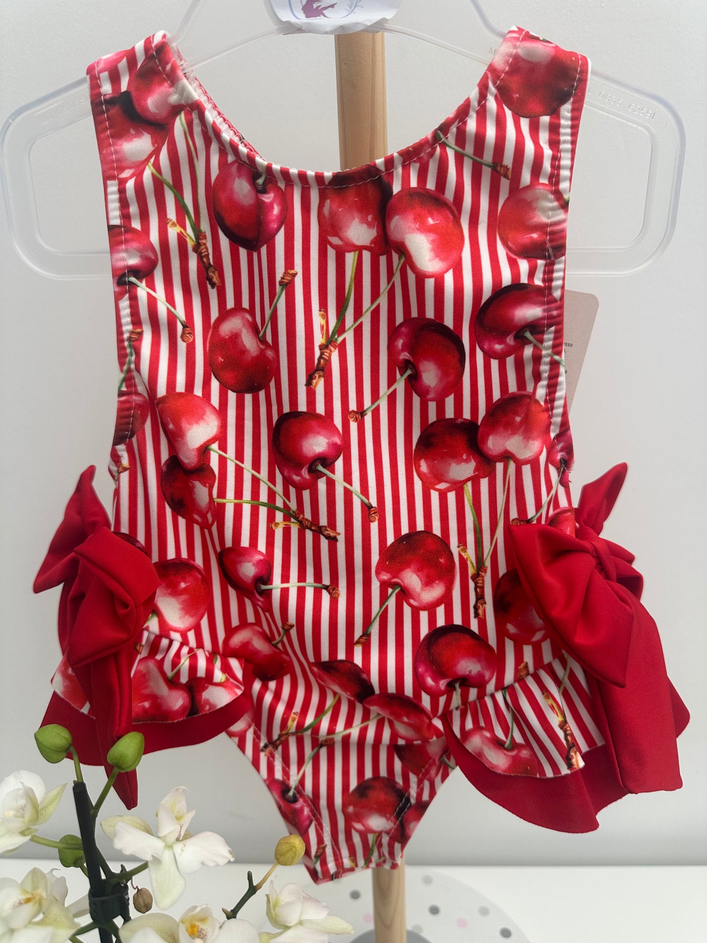 Girls Red Cherry Print Swimsuit