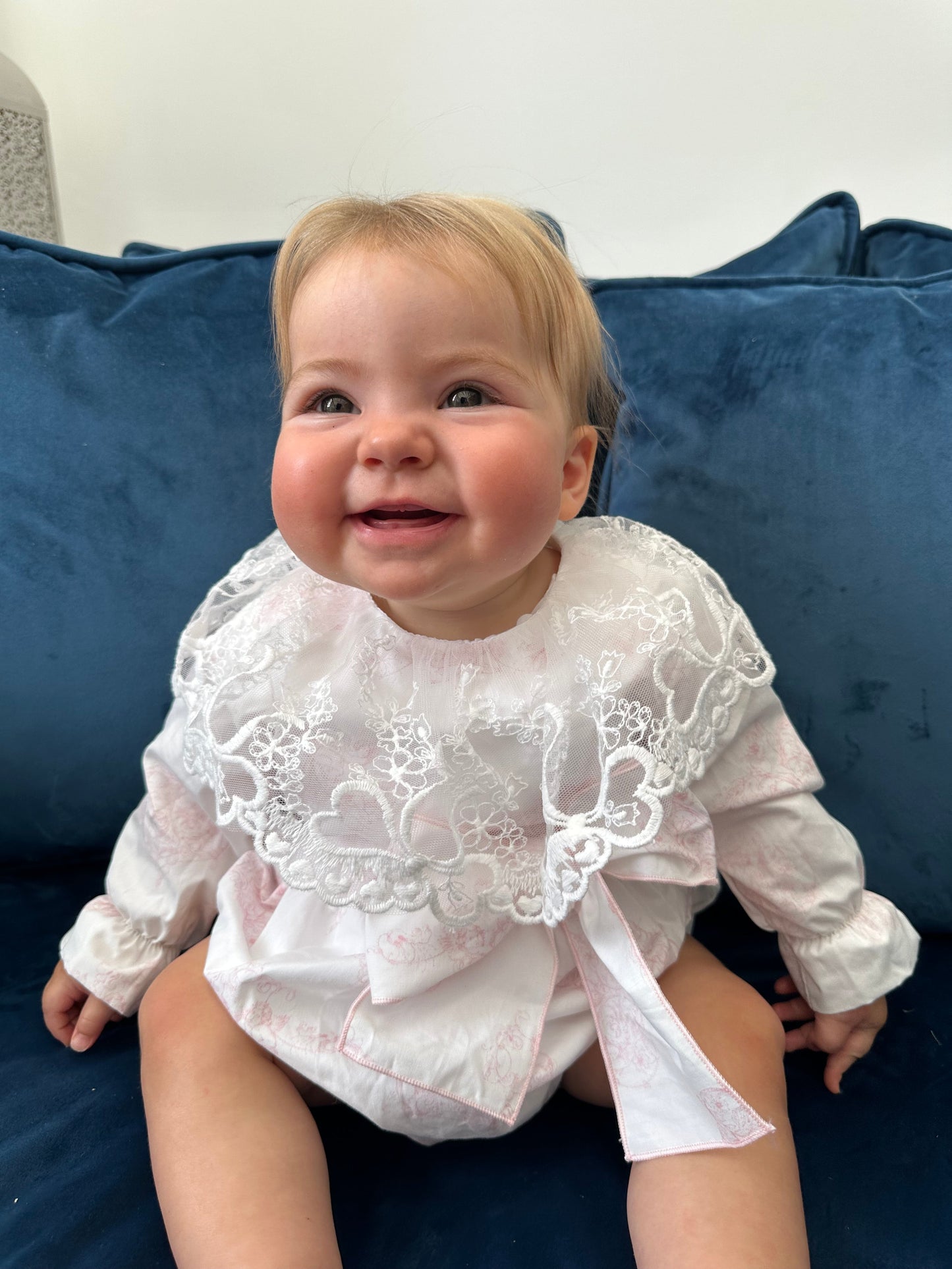 Phi Ivory & Pale Pink Angel Print Frill Collared Romper