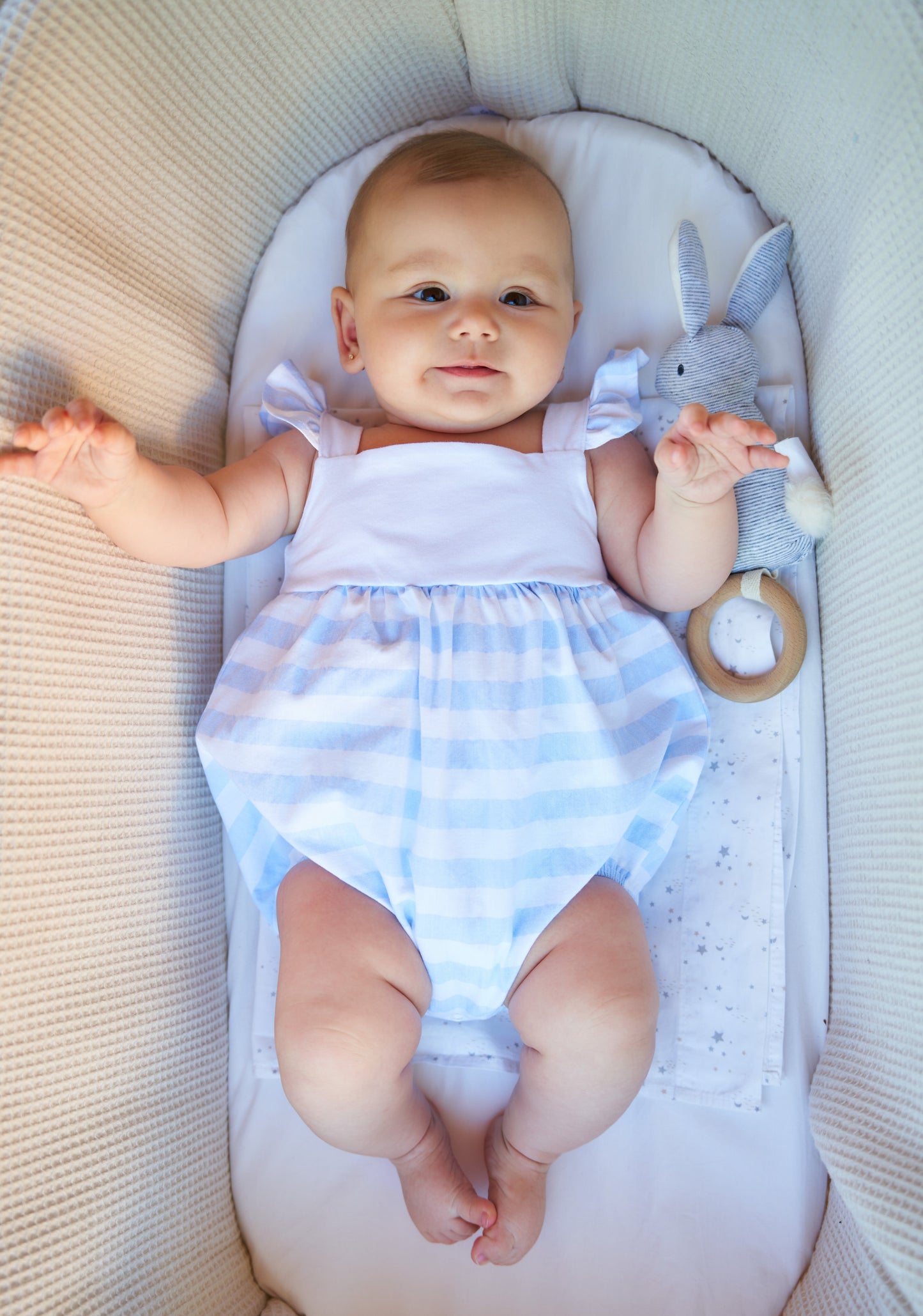 Rapife Baby Blue & White Striped Baby Girl’s Romper