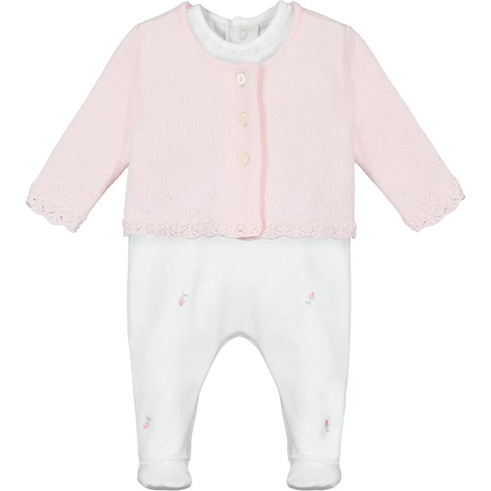 Emile et Rose Annabel Baby Girls Pink & White Babygrow & Cardigan Set