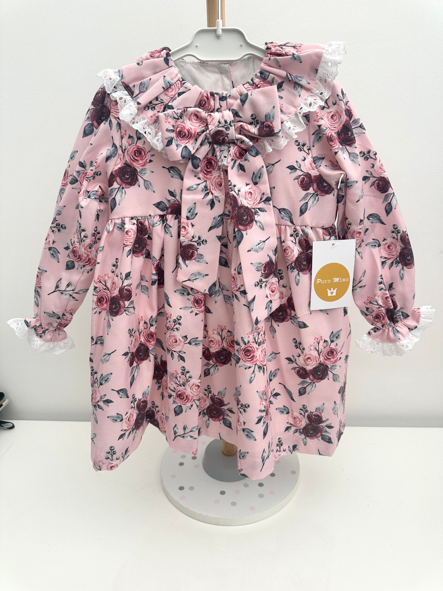 Puro Mimo Pink & Rose Print Lace Trimmed Dress