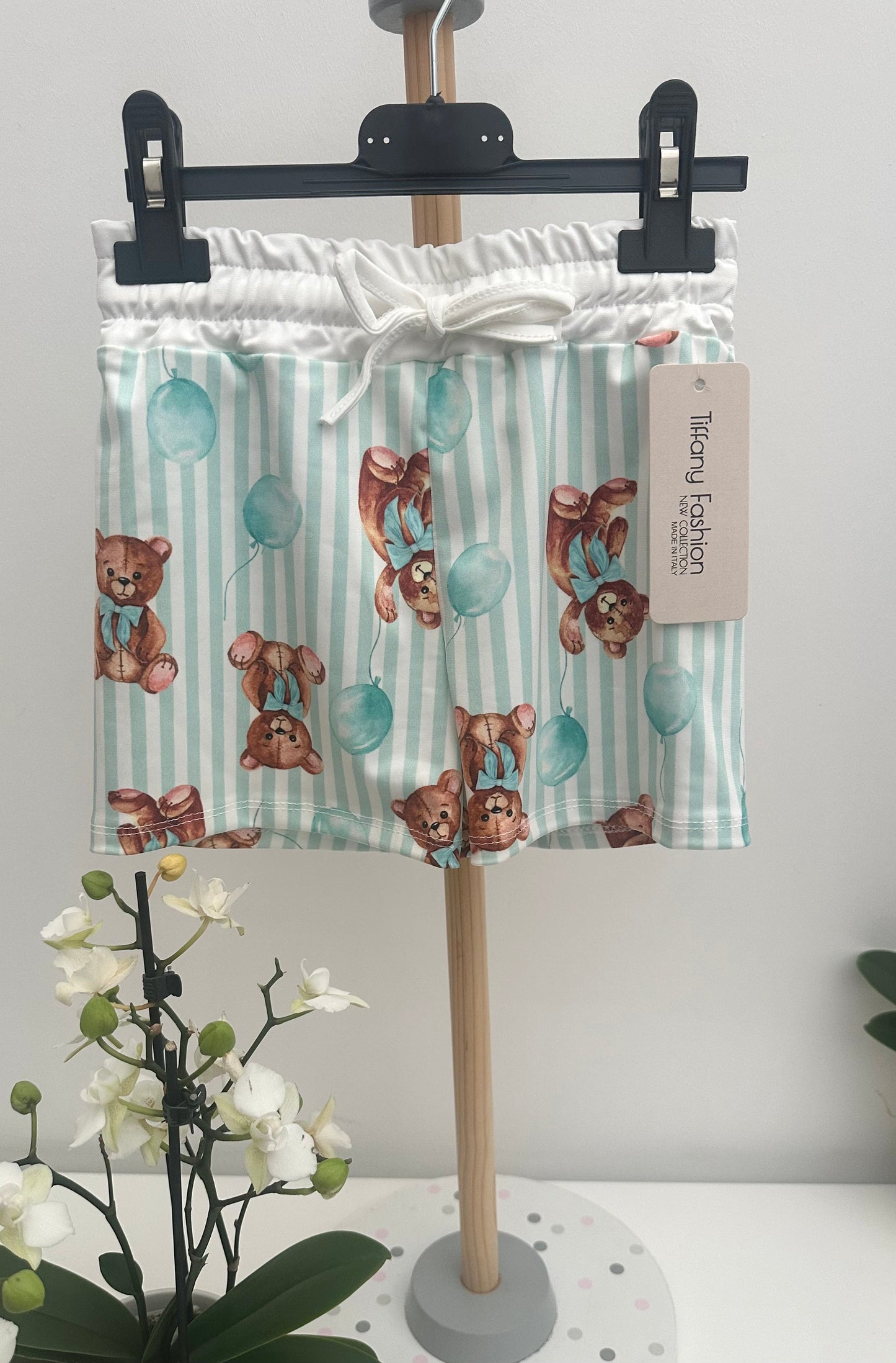 Boys Mint Teddy Bear Print Swim Trunk Shorts