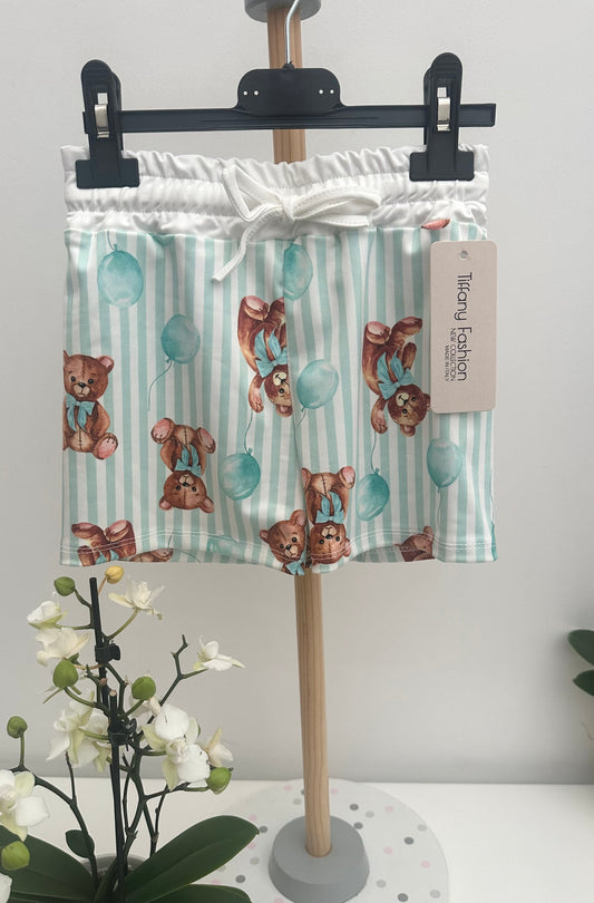 Boys Mint Teddy Bear Print Swim Trunk Shorts