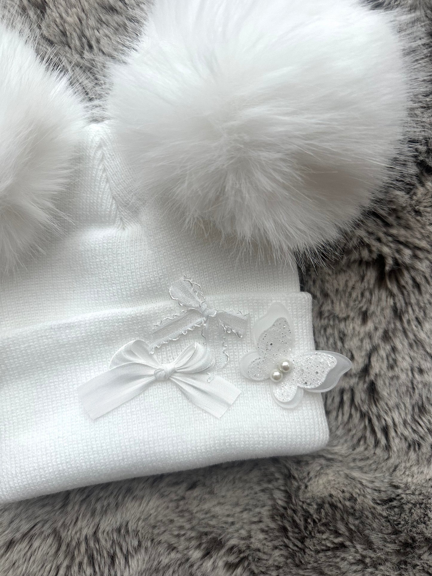White Double Pompom Baby Hat
