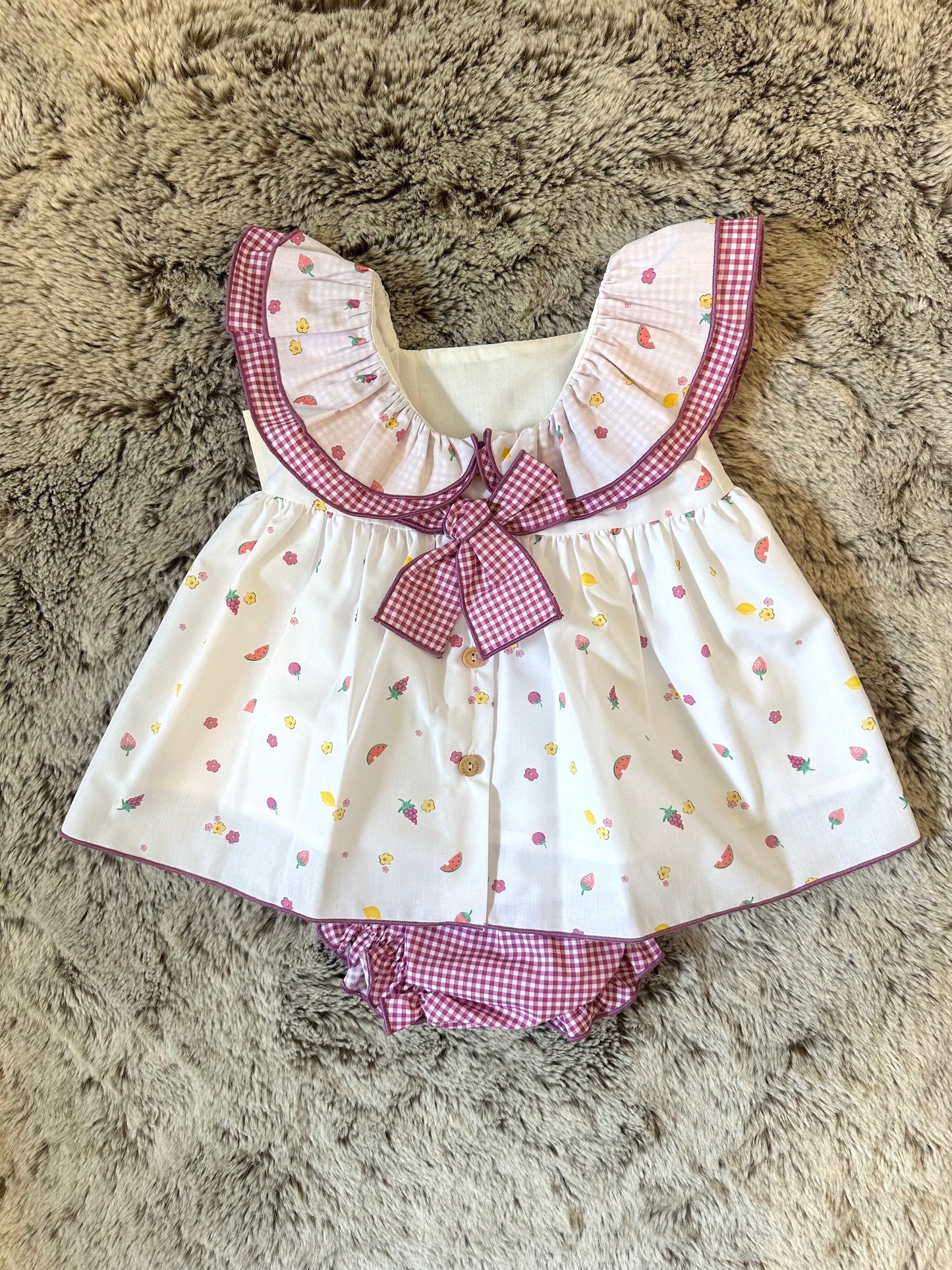 Valentina Bebe White Fruit & Flower Print Dress & Pants Set