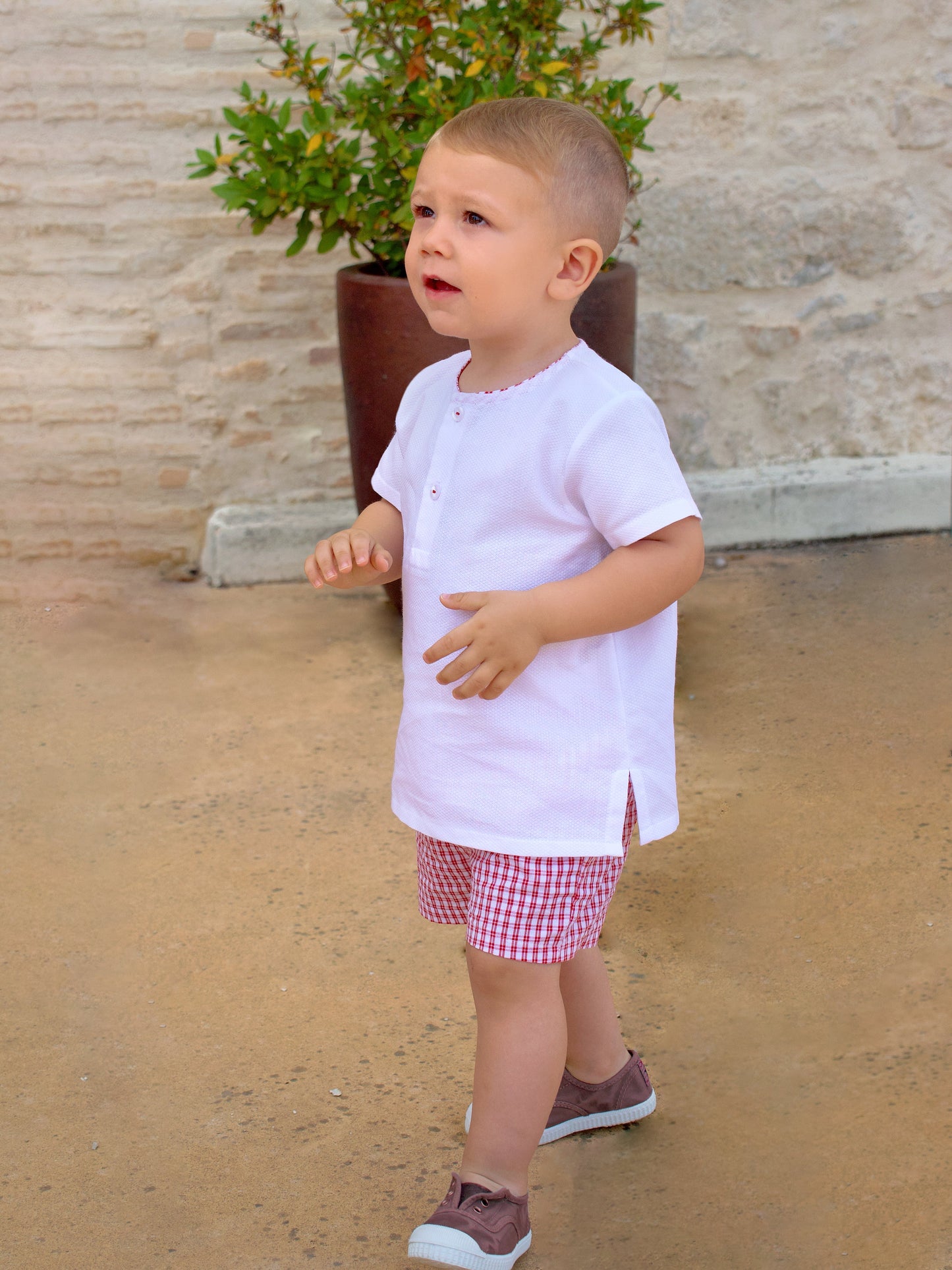 Rapife Boys White & Red Gingham Top & Shorts Set
