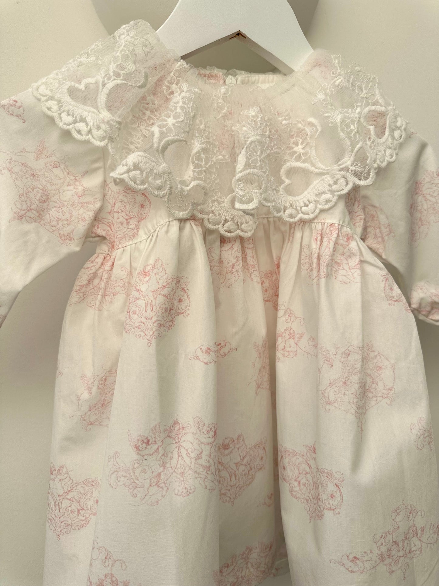 Phi Ivory & Pale Pink Angel Print Frill Collared Dress