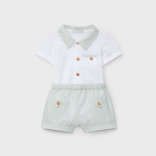 Dr. Kid White & Green Gingham Shorts Set