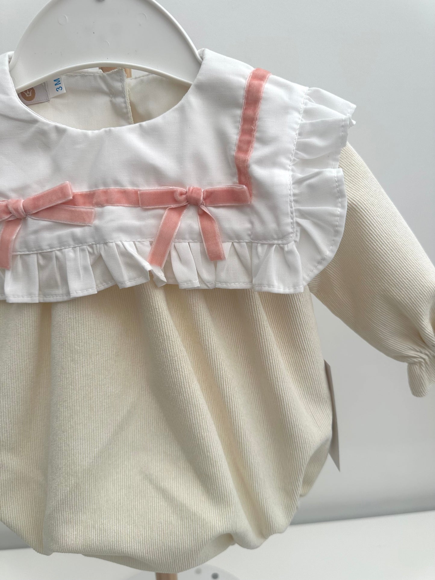Puro Mimo Cream & Pink Baby Needle Cord Romper