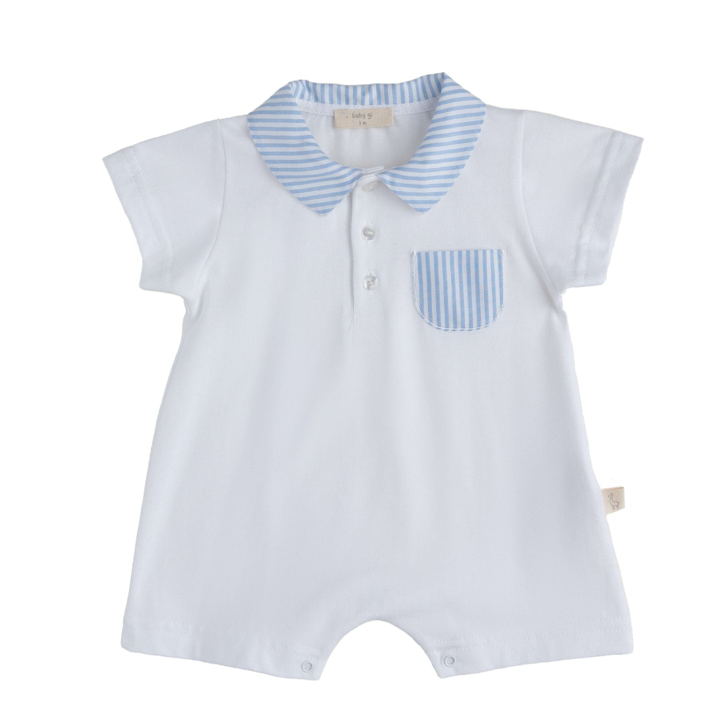 Baby Gi White & Blue Candy Stripe Romper