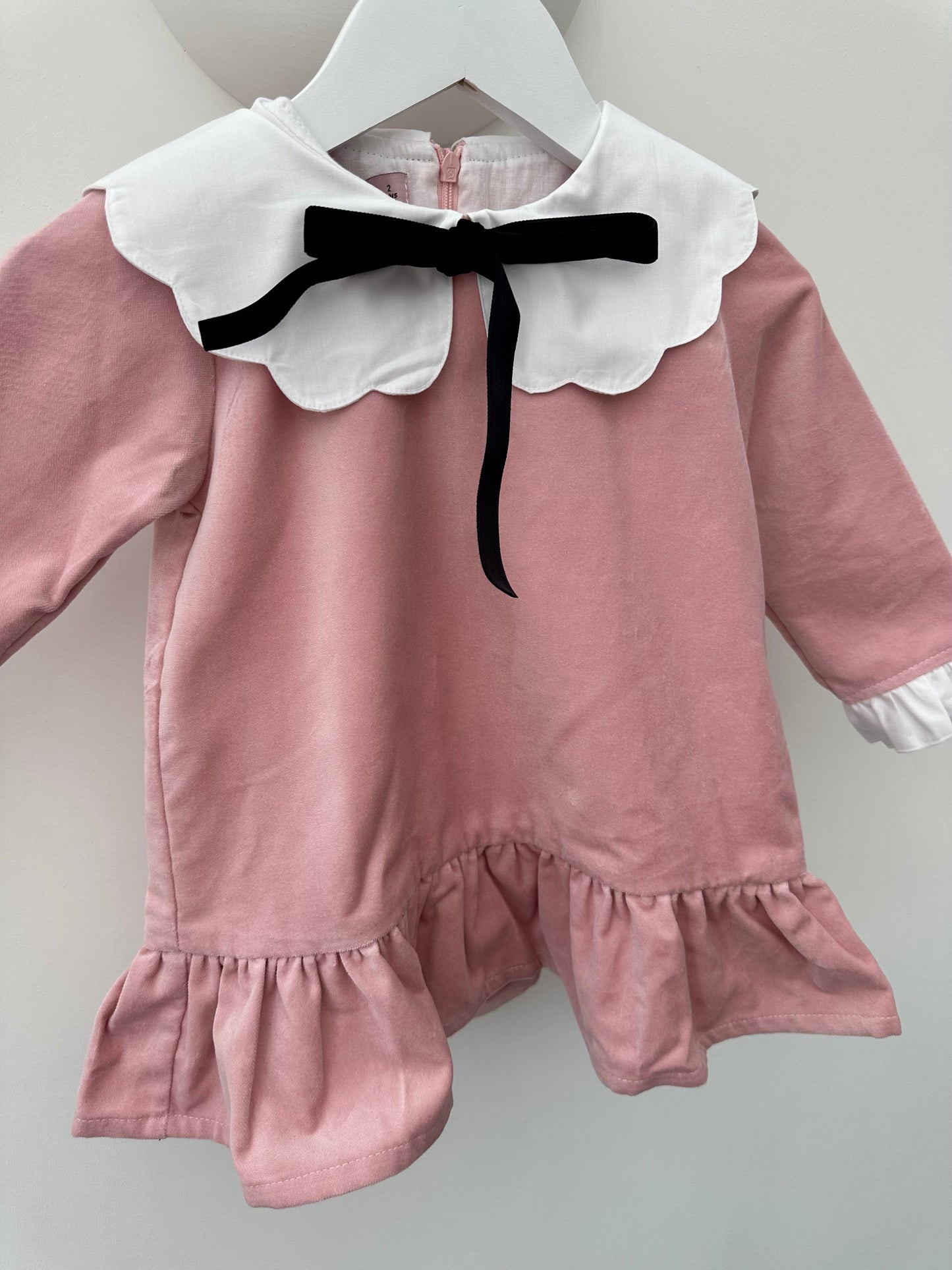 Phi Pink Velvet White Collared Dress