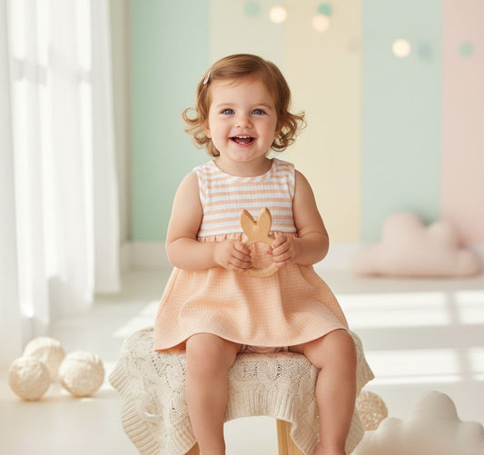 Calamaro Baby Girls Orange Striped Dress & Pants Set