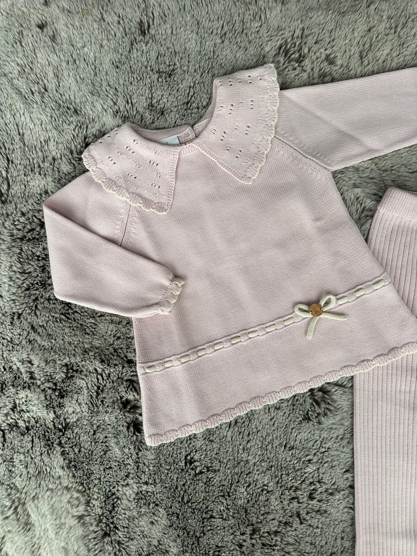 Granlei Dusky Pink & Ivory Cutwork Collared Legging Set