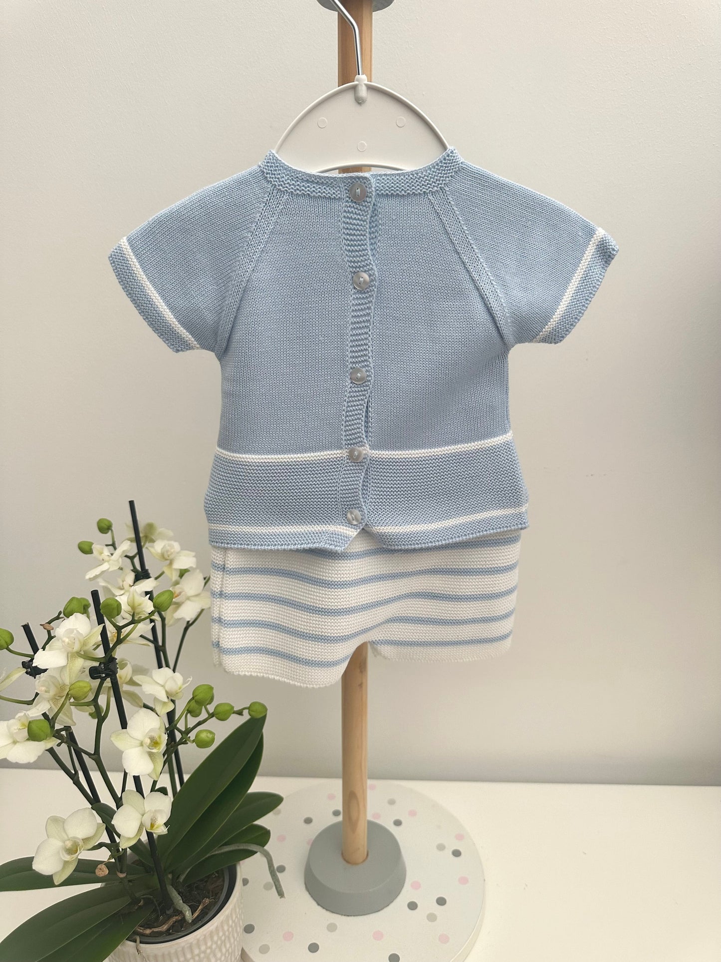 Pex Baby Blue & White Striped Knitted Shorts Set