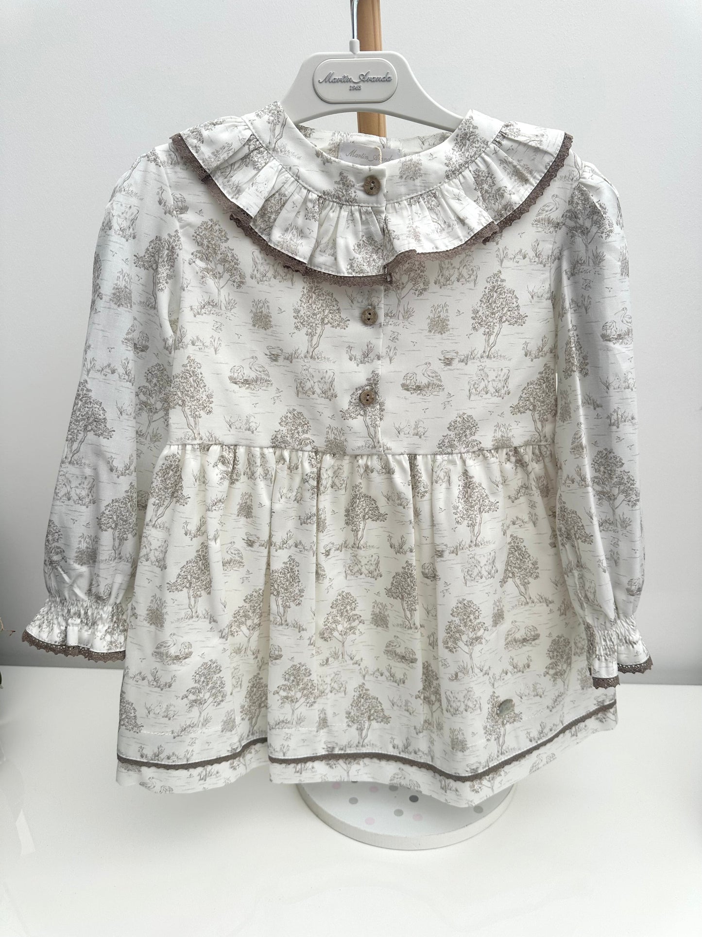 Martin Aranda Ivory & Taupe Toile De Jouy Print Dress