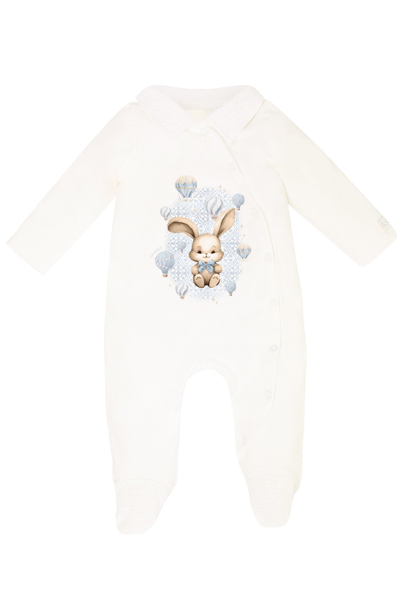 Jamiks Robin White & Blue Bunny Motif Babygrow
