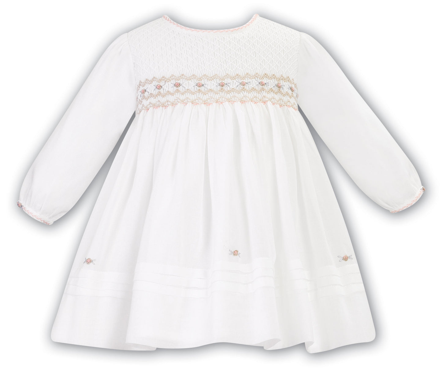 AW23 Sarah Louise Ivory Peach Smocked Dress