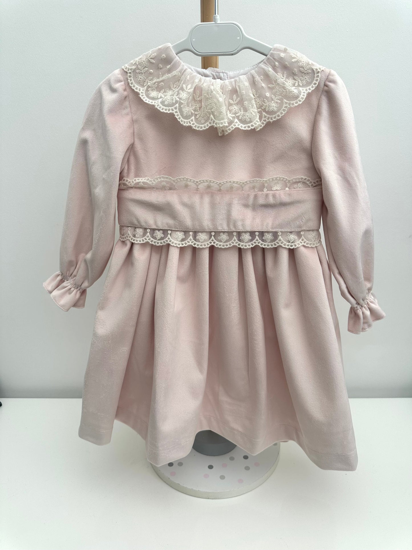 Puro Mimo Shell Pink Velvet & Ivory Lace Dress