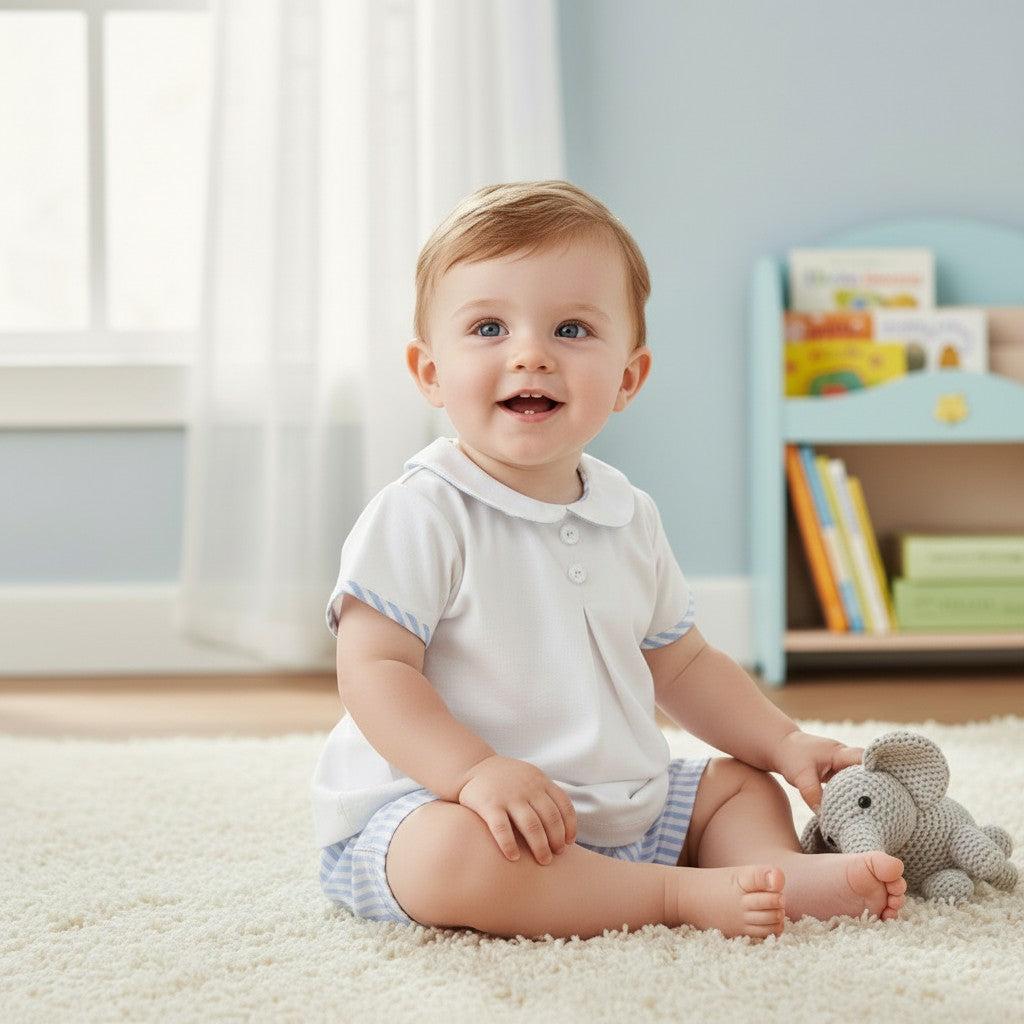 Rapife Baby Boy Blue & White Shorts Set