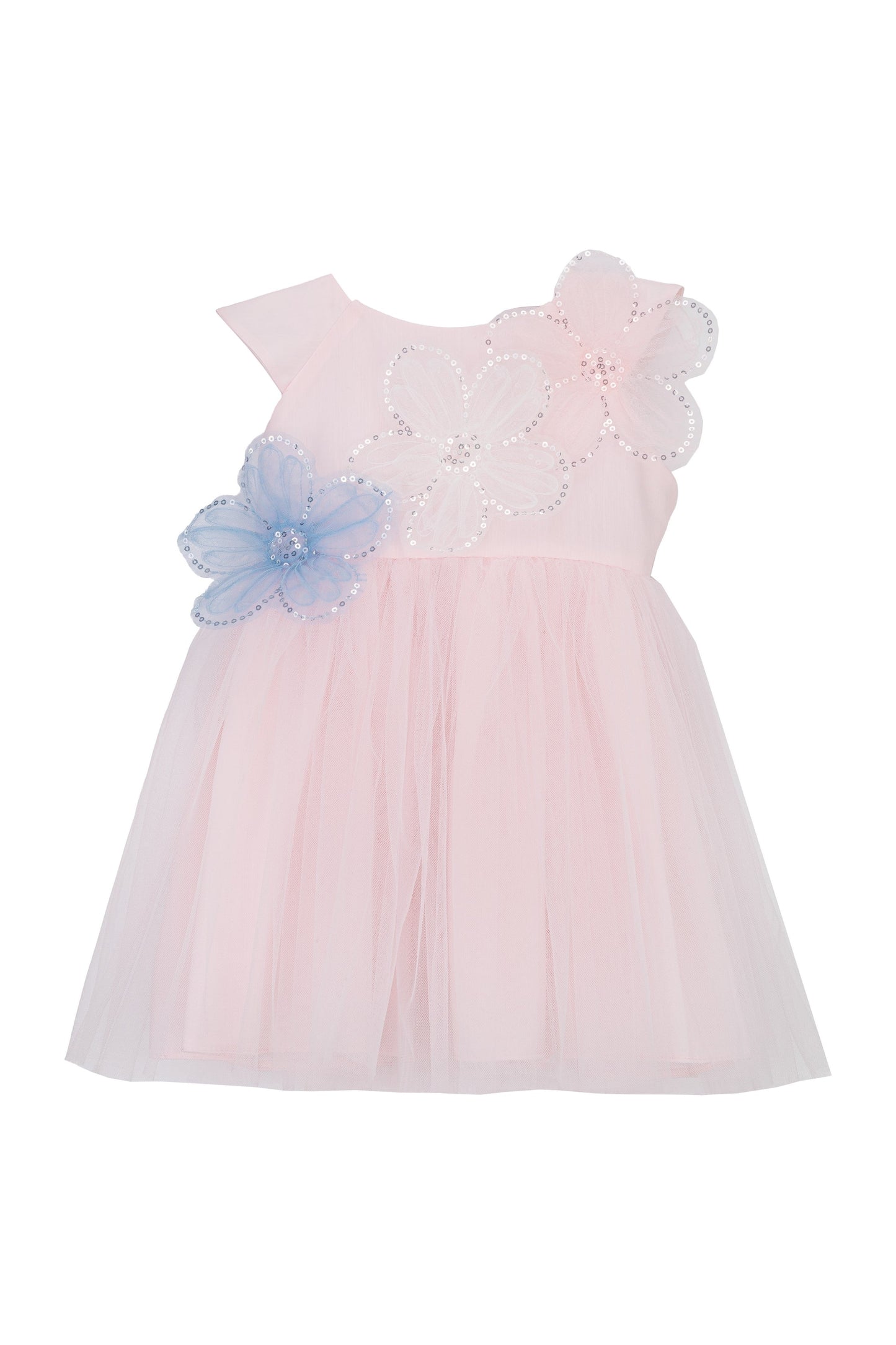 Daga Pastel Pink Satin Flower Motif Tulle Dress