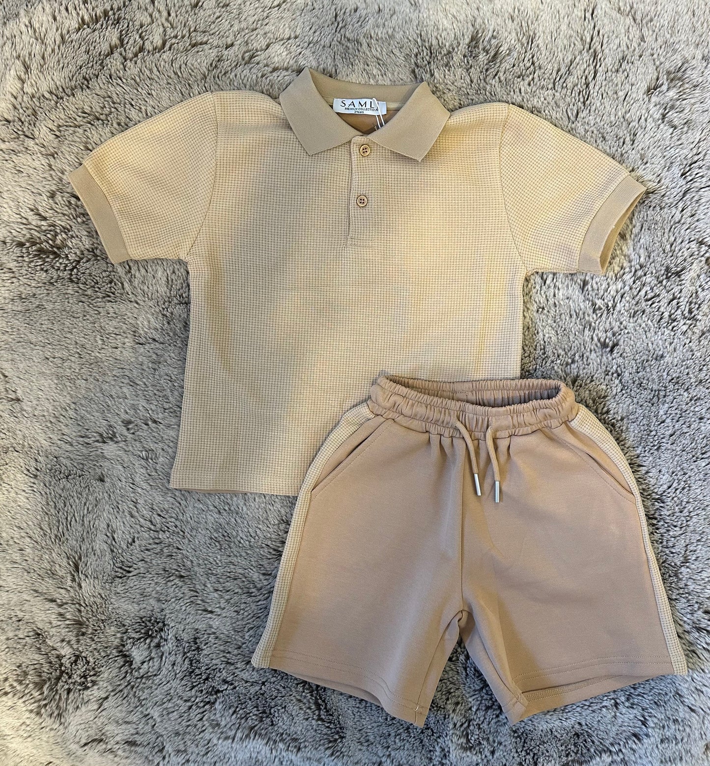 Boys Beige Top & Shorts Set