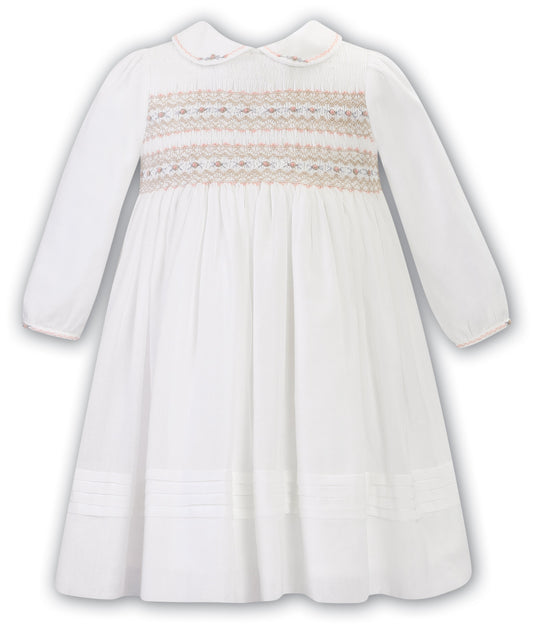 AW23 Sarah Louise Ivory Peach Smocked Dress